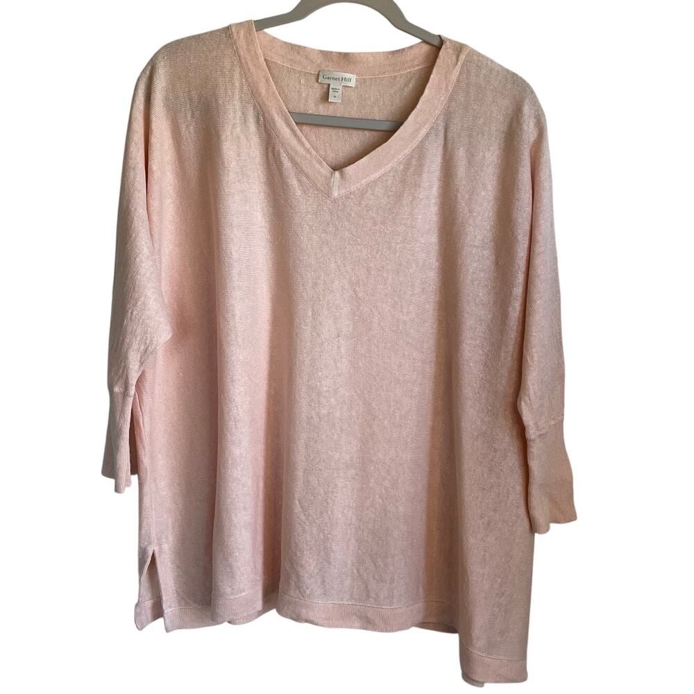 Garnet Hill Linen Lightweight Sweater Sz M Oversized V-Neck Dolman Sleeves Peach